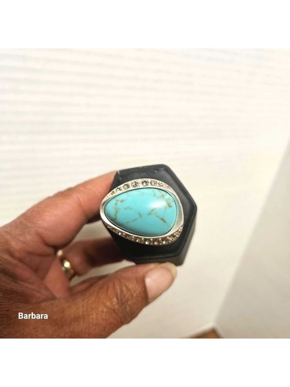Sarah Coventry "River Rock" Turquoise and Rhinestone Statement Ring, Size 8.5